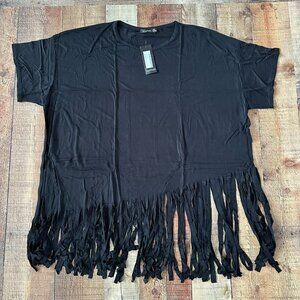 Boohoo plus tassel short sleeve shirt in black -22